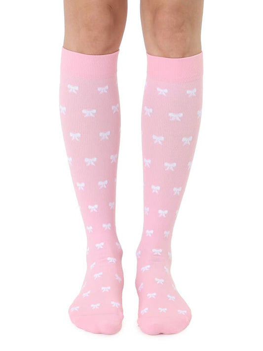 Compression Socks | Pink with White Ribbon Bows