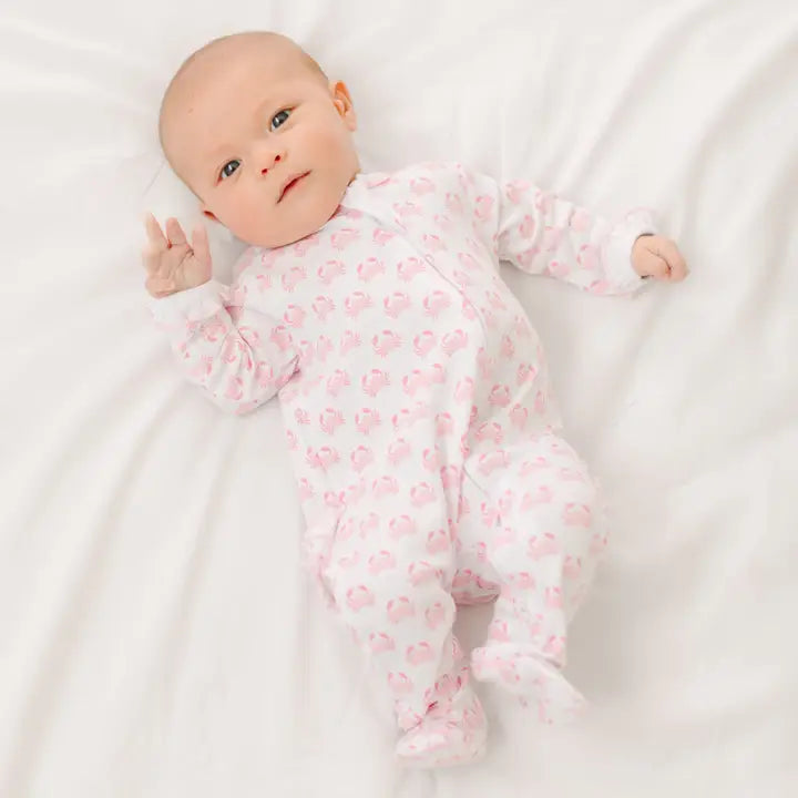 Little Crawlers Print Ruffle Zip Footie | Pink