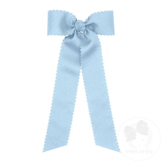 Medium Grosgrain Bowtie with Scalloped Edge and Streamer Tail | Millennium Blue