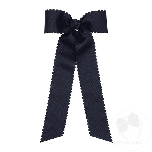 Medium Grosgrain Bowtie with Scalloped Edge and Streamer Tail | Navy