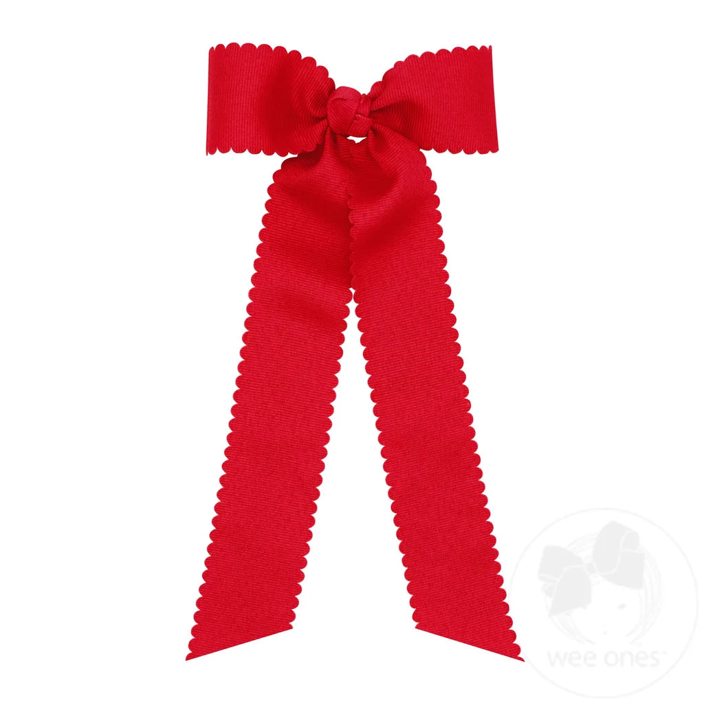 Medium Grosgrain Bowtie with Scalloped Edge and Streamer Tail | Red