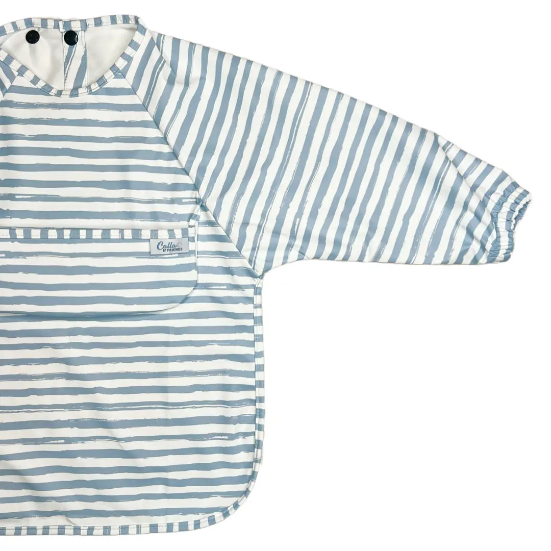 The Grayson Long Sleeve Bib | Brush Stripes Powder Blue