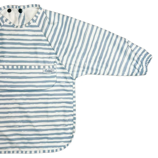 The Grayson Long Sleeve Bib | Brush Stripes Powder Blue