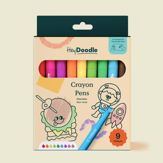 Washable Crayon Pen 9-Pack For HeyDoodle Mats