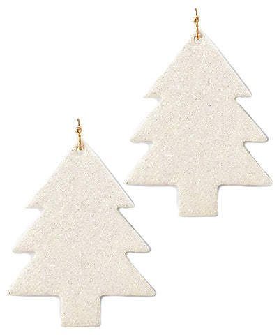 Christmas Earrings | White Glitter Tree