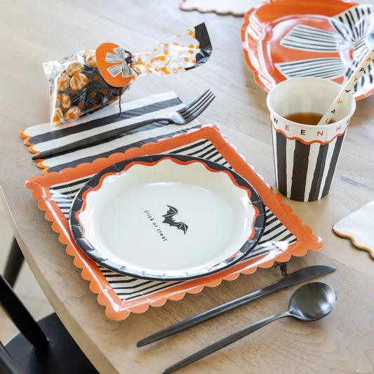 Black and Cream Stripes Scalloped 10" Plate