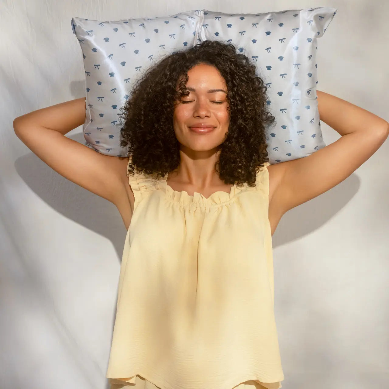 Satin Pillowcase | Pearlized Cream & Coastal Blue Print