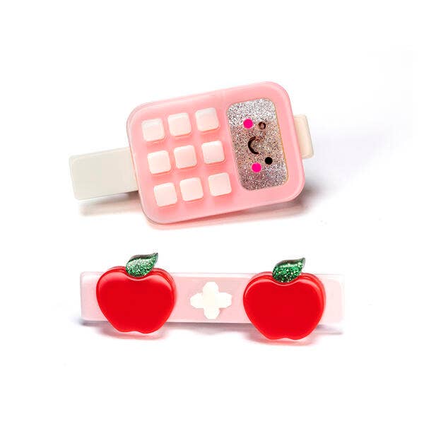 Hair Clips | Calculator Light Pink & Apples