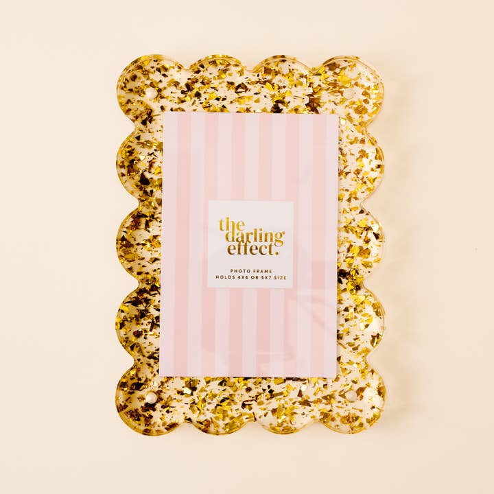 Rectangle Scalloped Acrylic Frame - Confetti Gold