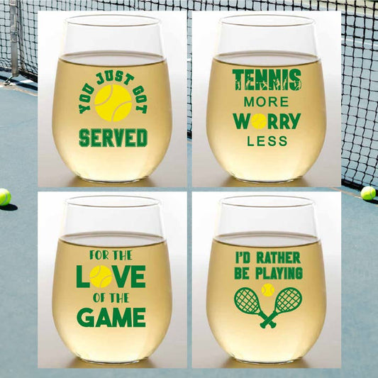 Unbreakable Wine Glasses | Tennis Sayings | Set of 4