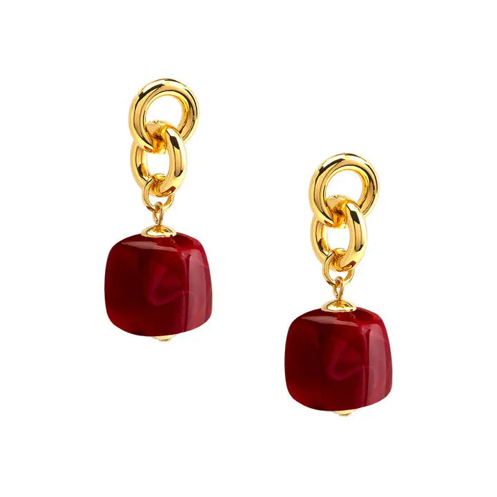 Tessa Puffy Square Resin Drop Earring | Red