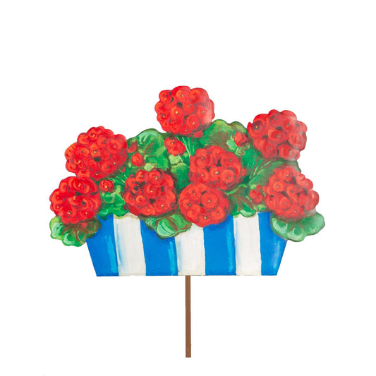 Stake/Decor | Striped Pot With Geraniums