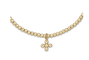 Classic Gold 2mm Bracelet - Beaded Signature Cross Small Gold Charm
