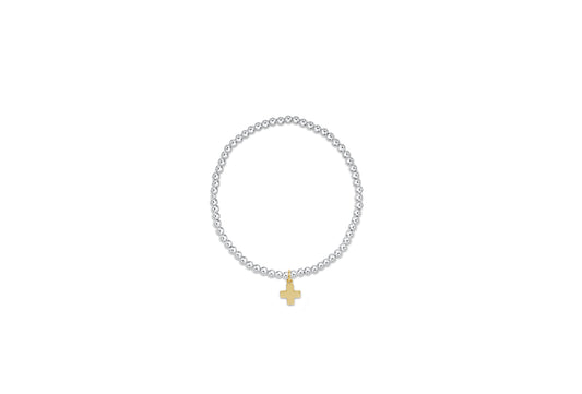 Classic Sterling 3mm Bead Bracelet Signature Cross Small Gold Charm
