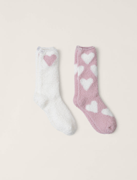 CozyChic Lite Heart Print Sock Set | Pink Peonie/Pearl
