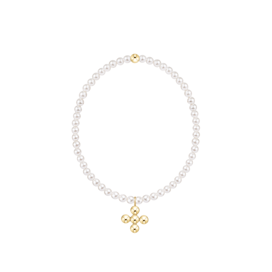 Extends | Classic Pearl 3mm Bracelet | Signature Cross 4mm Beaded Gold Charm