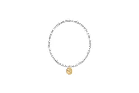 Extends | Classic Sterling Mixed Metal 2mm Bead Bracelet | Inspire Love Small Gold Charm