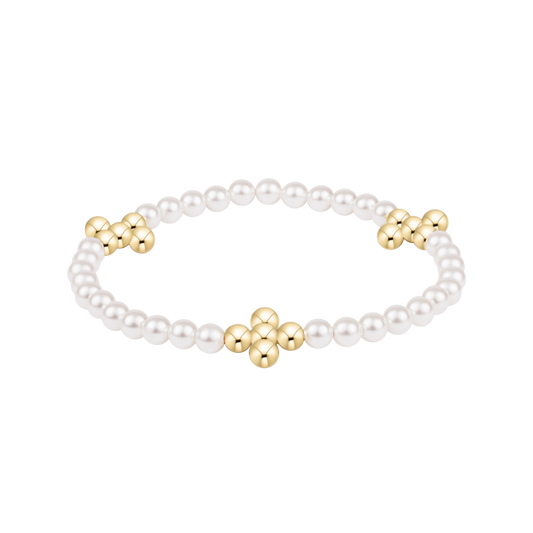 Beaded 4mm Gold Signature Cross 4mm Pearl Bracelet
