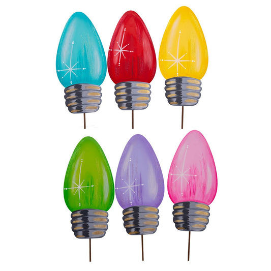 Metal Stake/Decor | Merry & Bright Bulbs | Assorted Colors