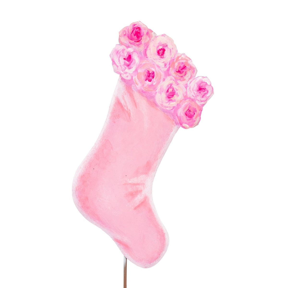 Metal Stake/Decor | Pink Fanciful Rose Stocking