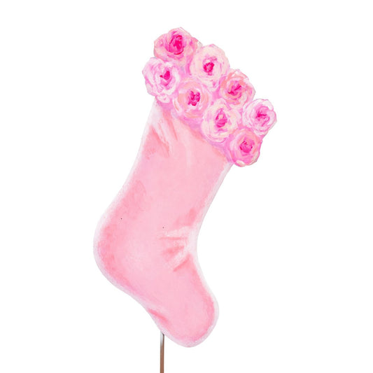 Metal Stake/Decor | Pink Fanciful Rose Stocking