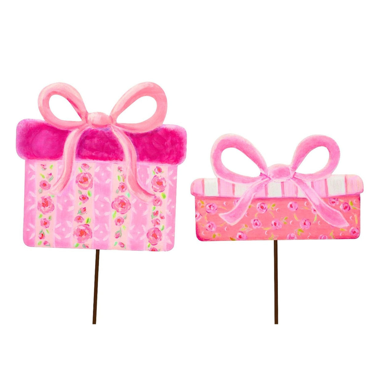 Metal Stake/Decor | Small Pink Fanciful Gift Boxes | Assorted Styles