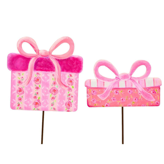 Metal Stake/Decor | Small Pink Fanciful Gift Boxes | Assorted Styles