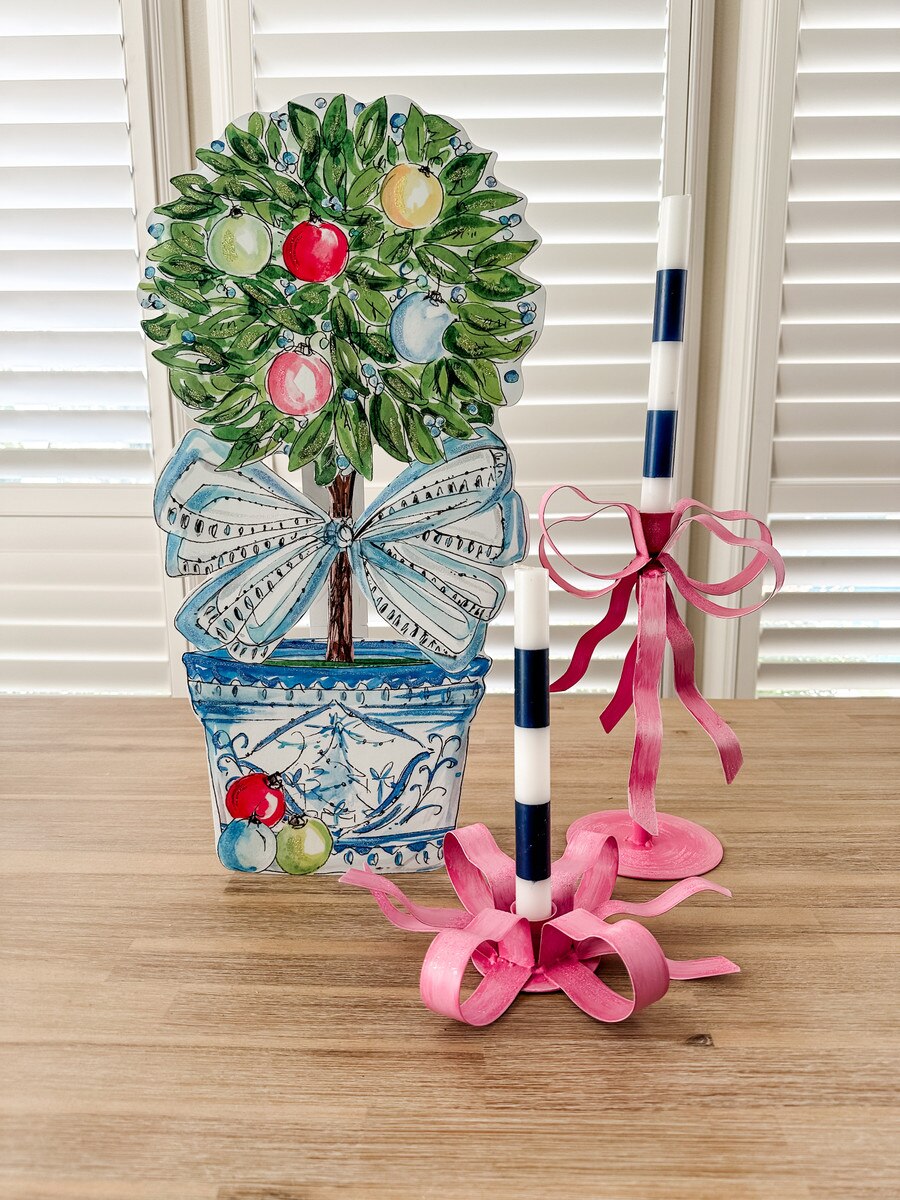 Pink Fanciful Ribbon Taper Candle Holder