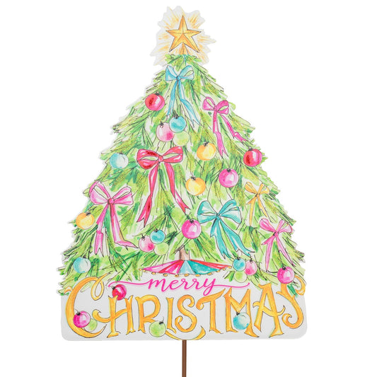 Metal Stake/Decor | Merry Christmas Vintage Tree