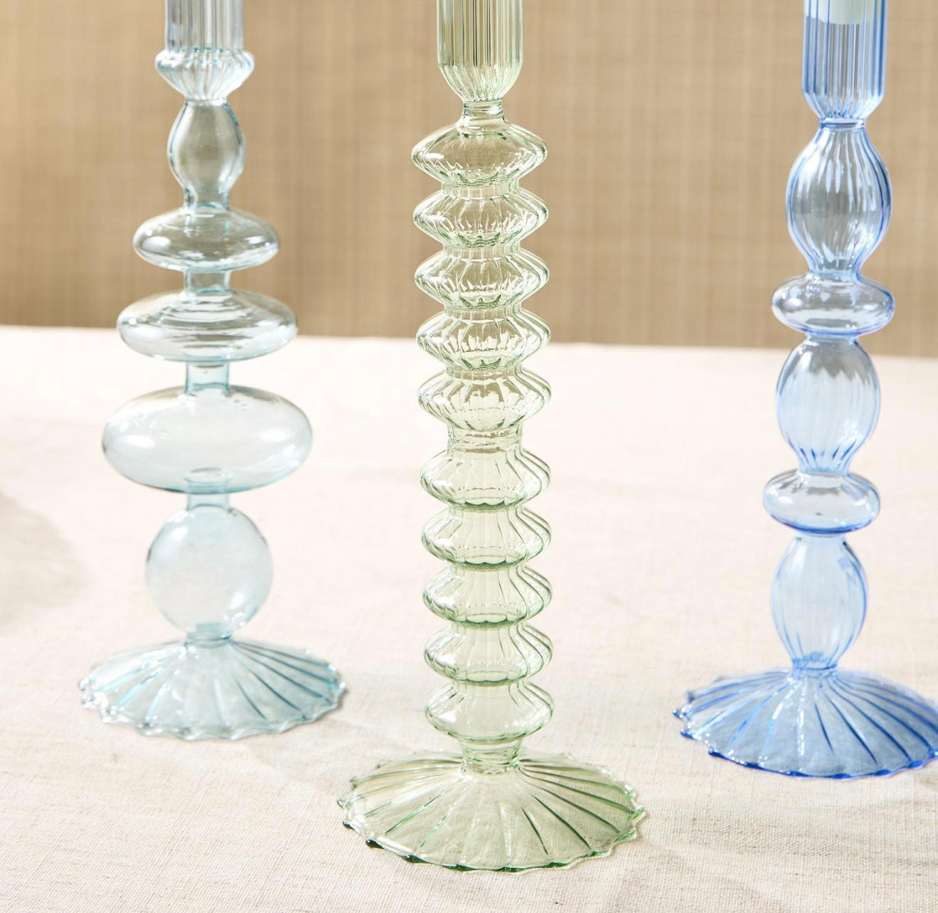 Shades of Blue Hand-Blown Glass Candleholders | Assorted Styles