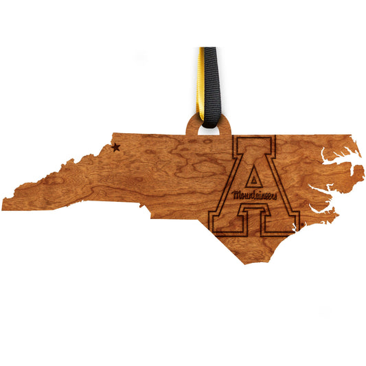 AppState Block A on North Carolina Outline Cherry Ornament