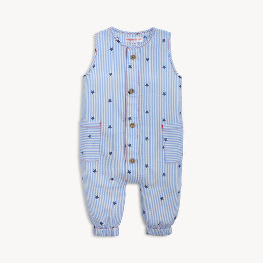 Magnetic Me Sleeveless Pant Romper | Seersucker Stripe & Stars