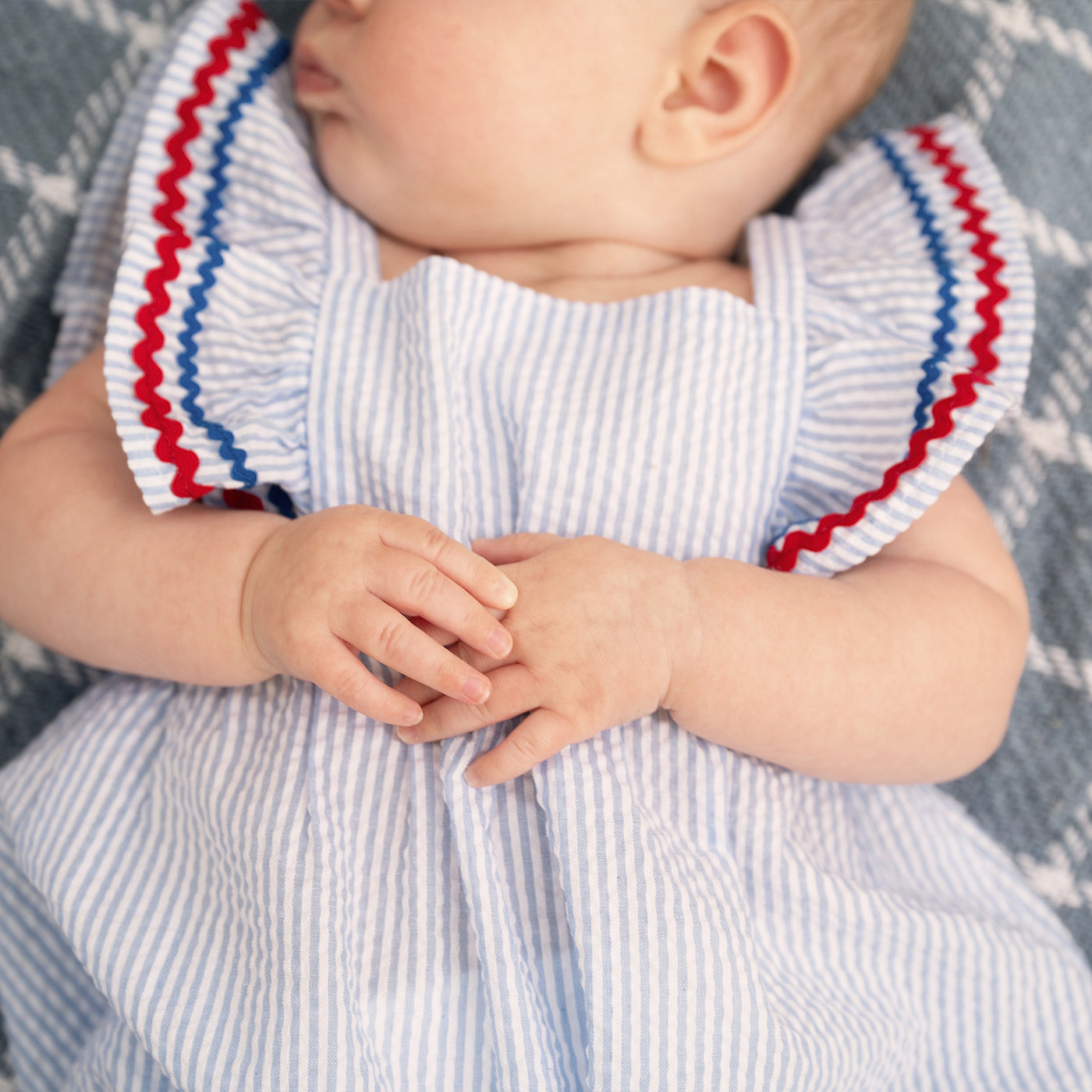 Magnetic Me Flutter Sleeve Romper | Seersucker Stripe