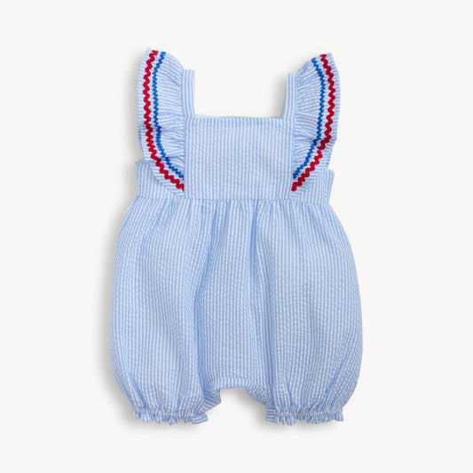 Magnetic Me Flutter Sleeve Romper | Seersucker Stripe
