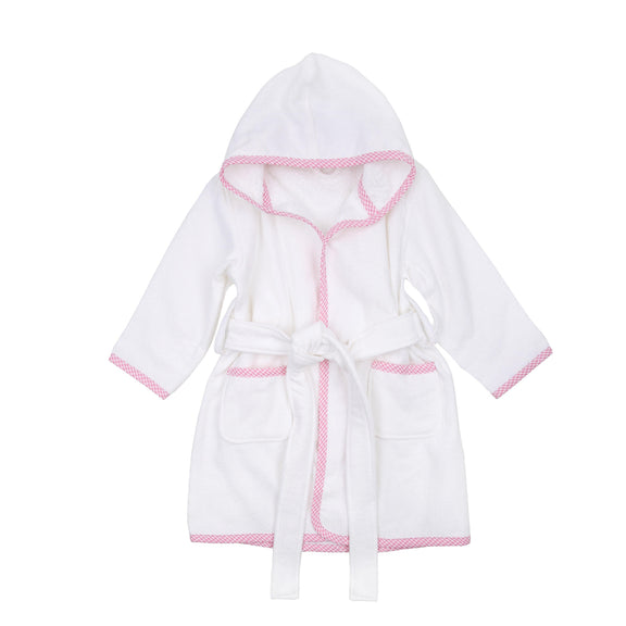 Essentials Gingham Trim Bathrobe | White/Pink