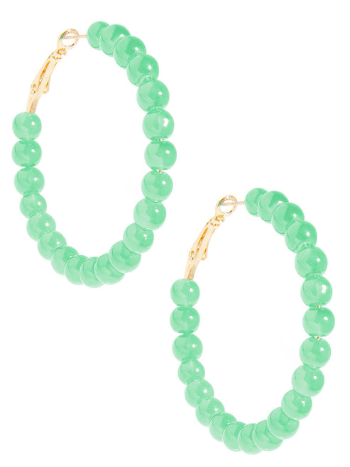 Medium Glass Bead Hoop Earring | Mint