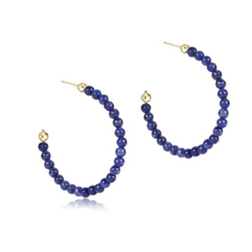 Beaded Gemstone 1.25" Post Hoop -  3mm Lapis