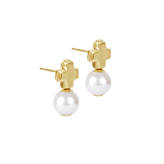 Signature Cross Small Gold Stud | Classic Pearl