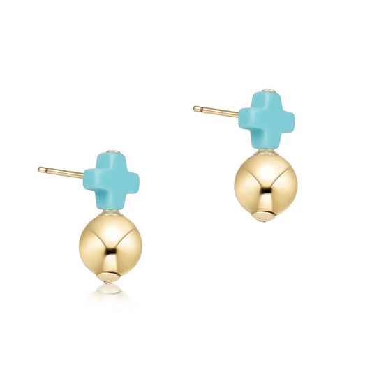 Signature Cross Small Turquoise Stud | Classic Gold