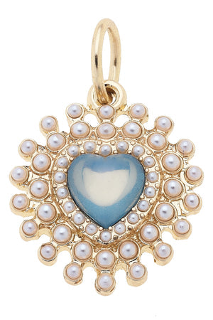 Charm | Bejeweled Pearl Heart | Turquoise & White