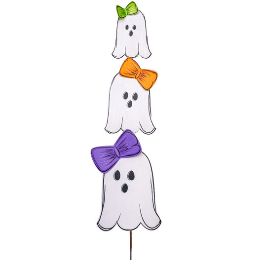 Metal Stake/Decor | 3 Ghost Topiary with Bows