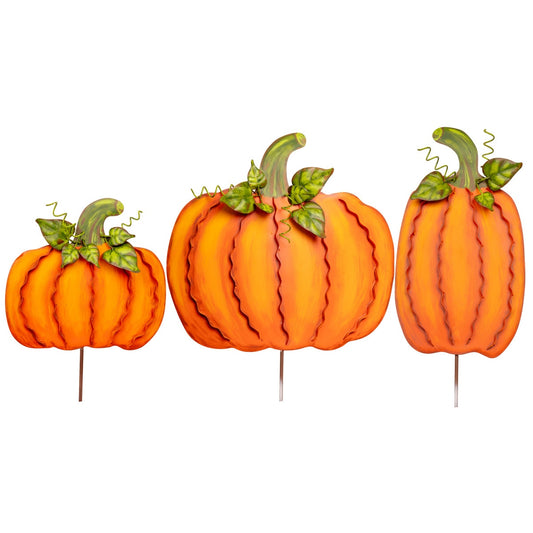 Metal Stake/Decor | Medium Ribbon Pumpkins | Assorted Styles