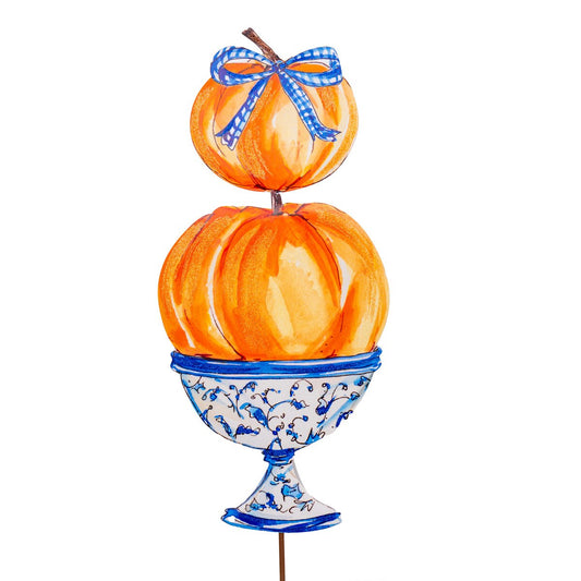 Metal Stake/Decor | Blue Two Pumpkin Topiary