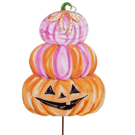 Metal Stake/Decor | Large Pink Pumpkin Stack