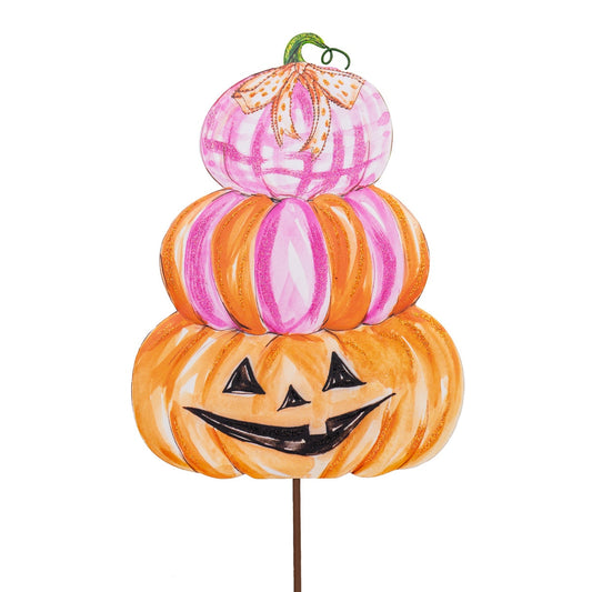 Metal Stake/Decor | Medium Pink Pumpkin Stack