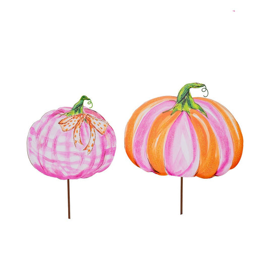 Metal Stake/Decor | Pink & Orange Pumpkins | Assorted Styles