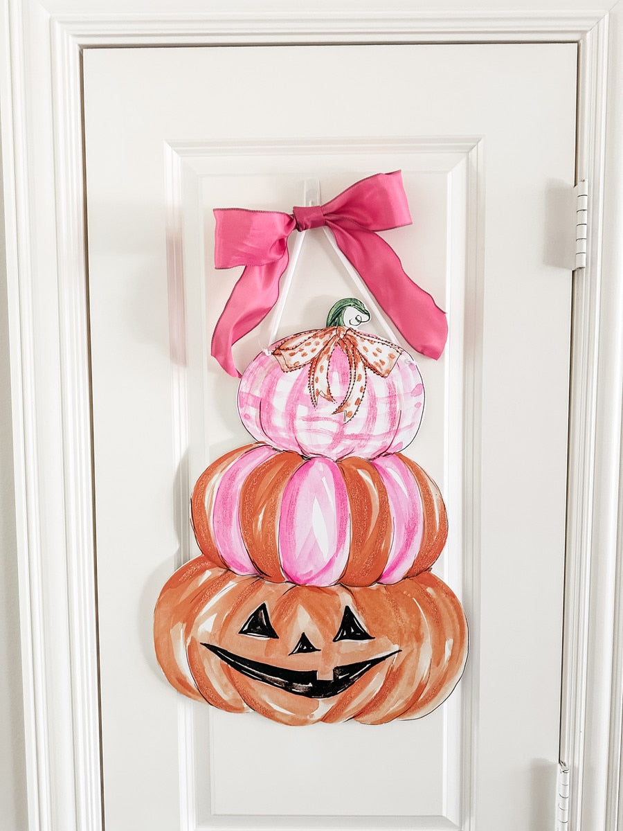 Pink Pumpkin Stack Door Hanger