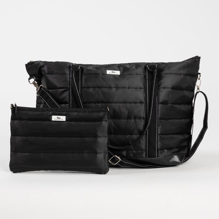Triple Advisor | 3-in-1 Travel Bag | Black Puffer with Green Interior