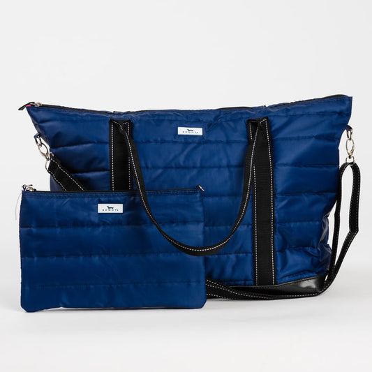 Triple Advisor | 3-in-1 Travel Bag | Navy Puffer with Pink Interior