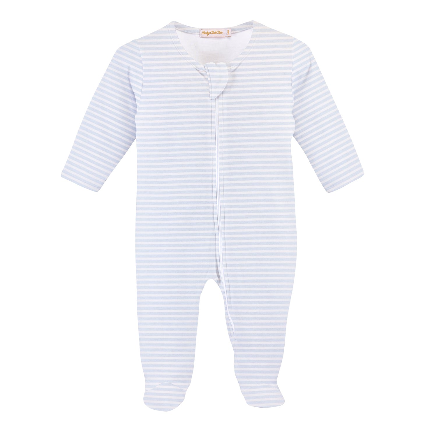 Printed Zipped Footie | Light Blue Stripes